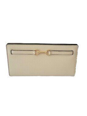 Michael Kors Carson Large Snap Wallet Pebbled Leather Light Cream Clutch